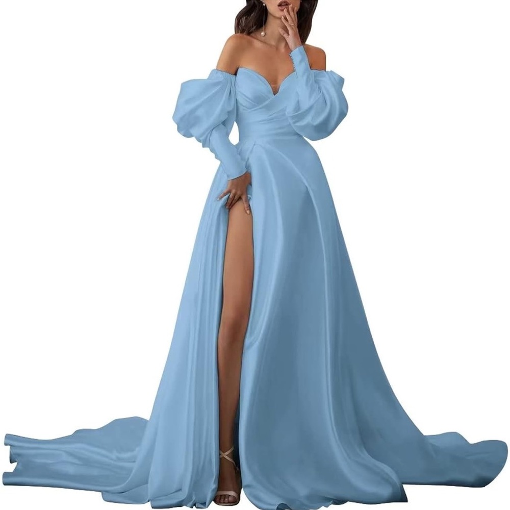 Satin Ball Gown with Detachable Puffy Sleeves